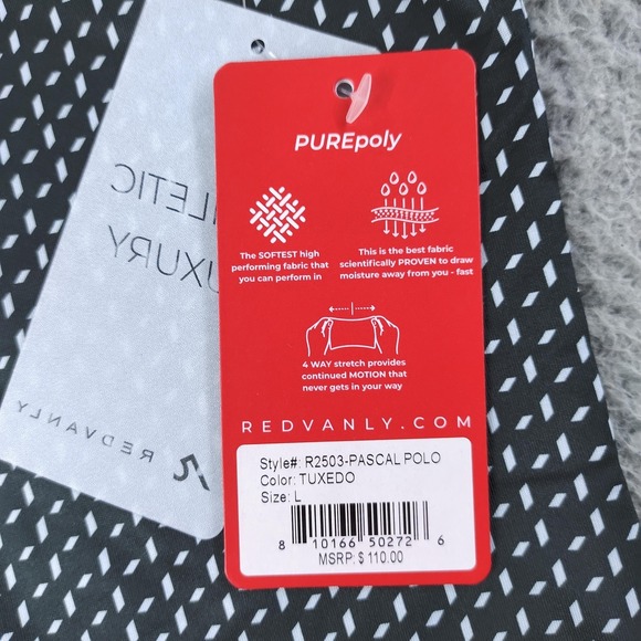 Redvanly PUREpoly Pascal Polo Shirt Mens Large Black Geometric Golf Performance - Picture 9 of 16